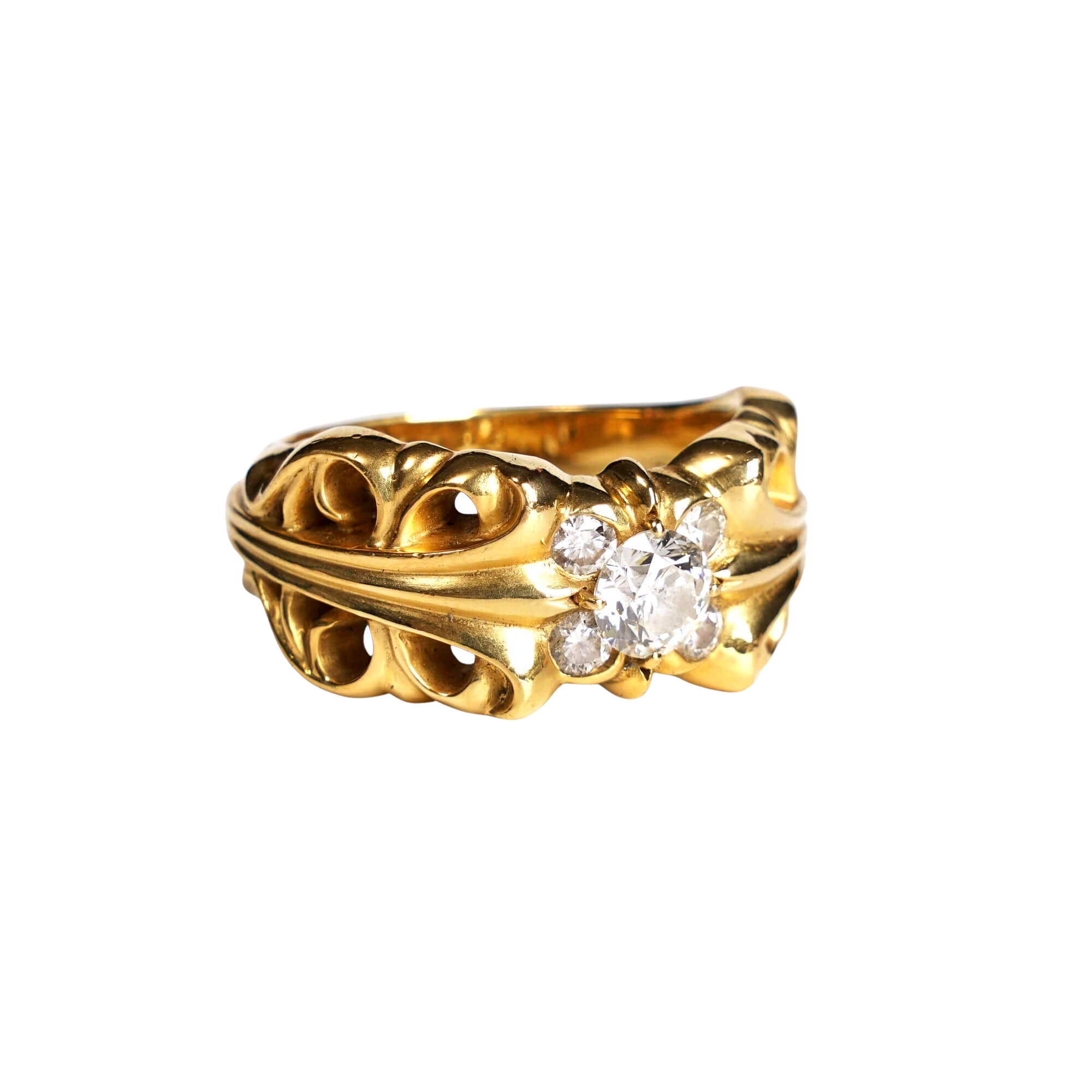 22K GOLD DOUBLE FLORAL RING WITH 5 DIAMONDS